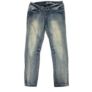 Used Wallflower Women's Jeans Blue Embellished Pocket Sz 13 Excellent Condition